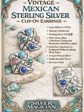 Vintage Mexico SS Brutalist Earrings Mid Century Modern/Taxco Style